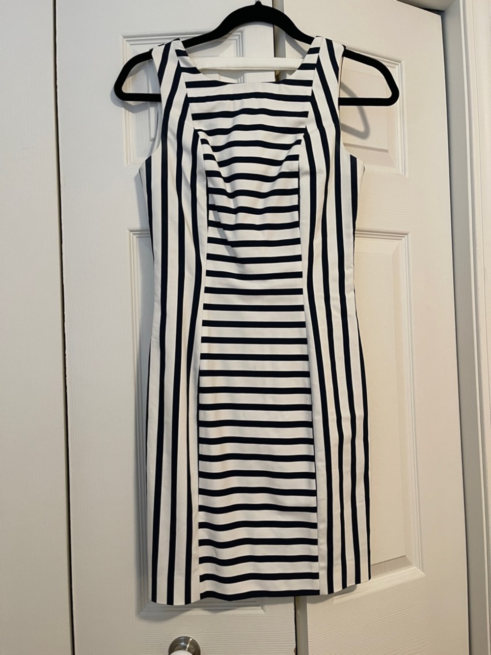 H&M Navy and White Striped Midi Sheath Dress